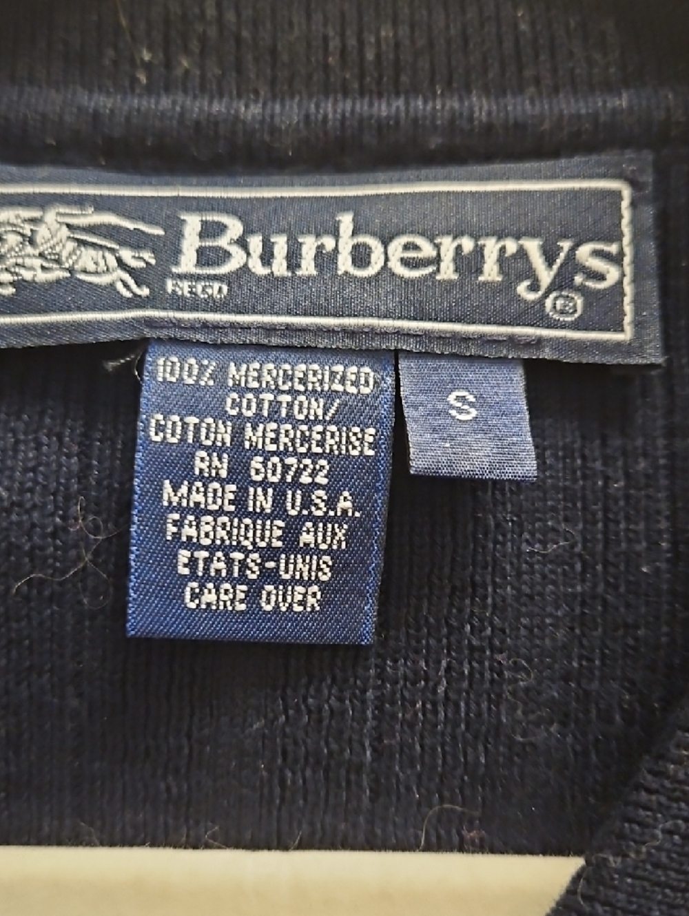 Burberry Navy Knit Polo Sweater with White Trim - Picture 2 of 4